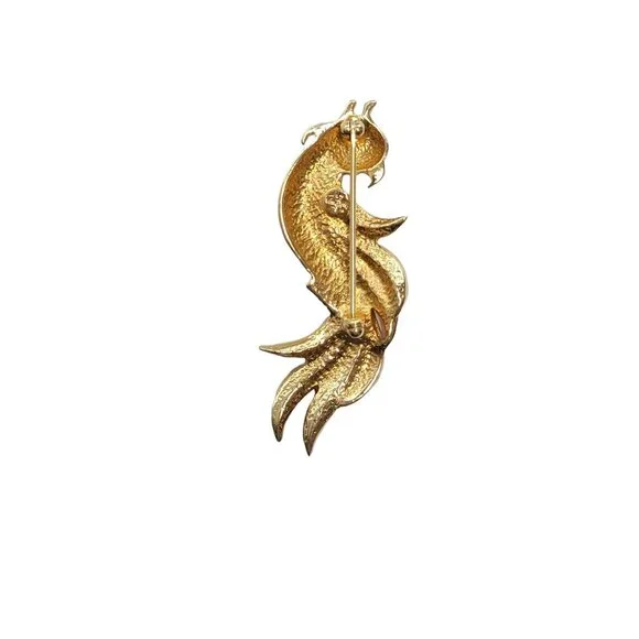 Van Dell Gold Tone Clear Rhinestone Parrot Bird Brooch, Signed